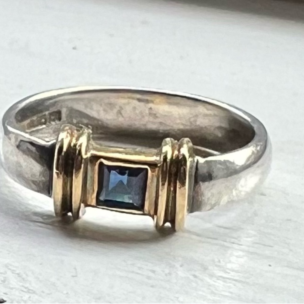Tiffany & Co Silver and Gold Sapphire Ring! Vintage! Size 5